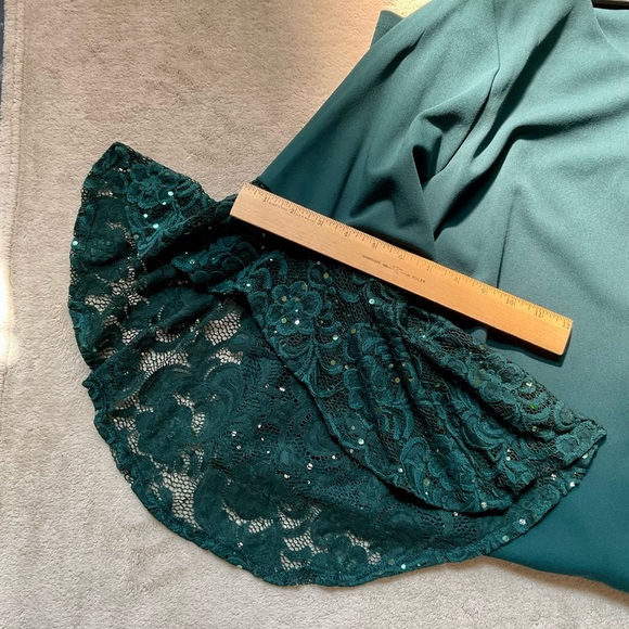 New Hunter Green Dress with Sequin Ruffle Bell Tiered Sleeves - Picture 5 of 6